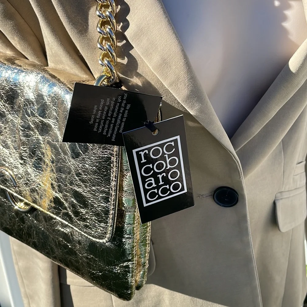 Rocco Barocco Gold Italian Brand Bag NWT - Picture 3 of 11